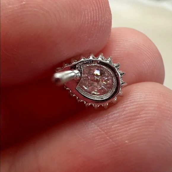 NEW - 2.0 CTW Moissanite Diamond Sterling Silver Pear w/ Halo Studs
